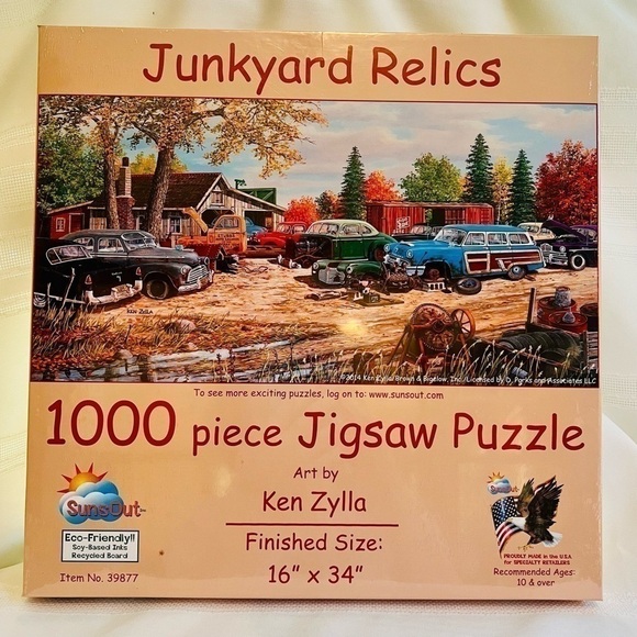 Jigsaw‎ Puzzle Junkyard Relics 1000 pc Panorama by SunsOut NEW SEALED 16” X 34” - Picture 1 of 5